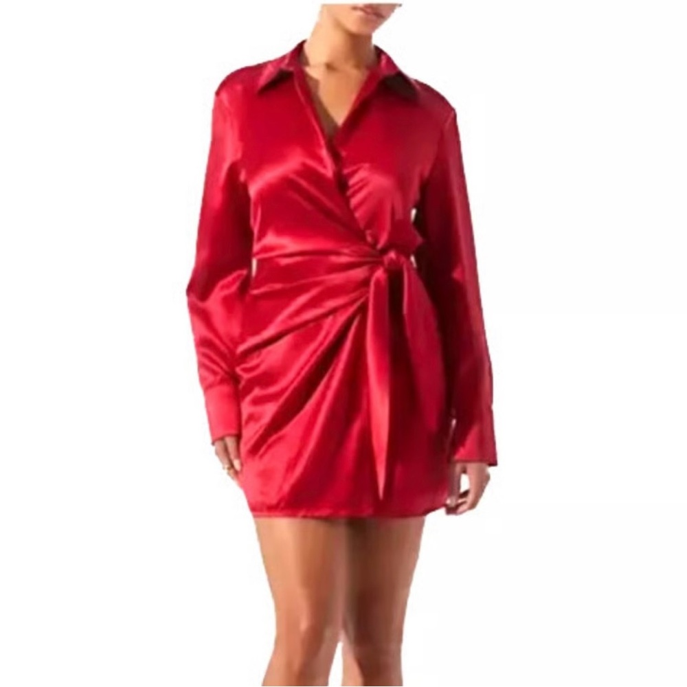 Astr Red Satin Mini Dress